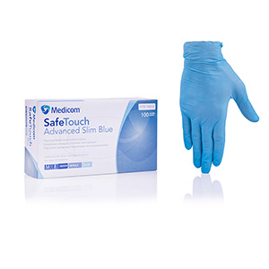 Нітрилові рукавички неопудрені Medicom SafeTouch Advanced Е-series Blue (2,8г), розмір L, 100 шт