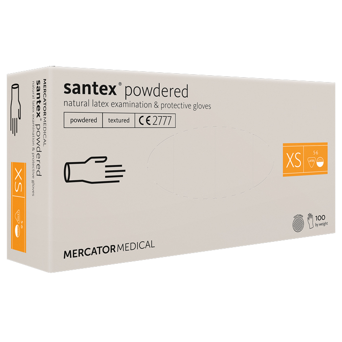 Перчатки латексные MERCATOR Santex Powdered WHITE опудренные, размер XS, 100 шт