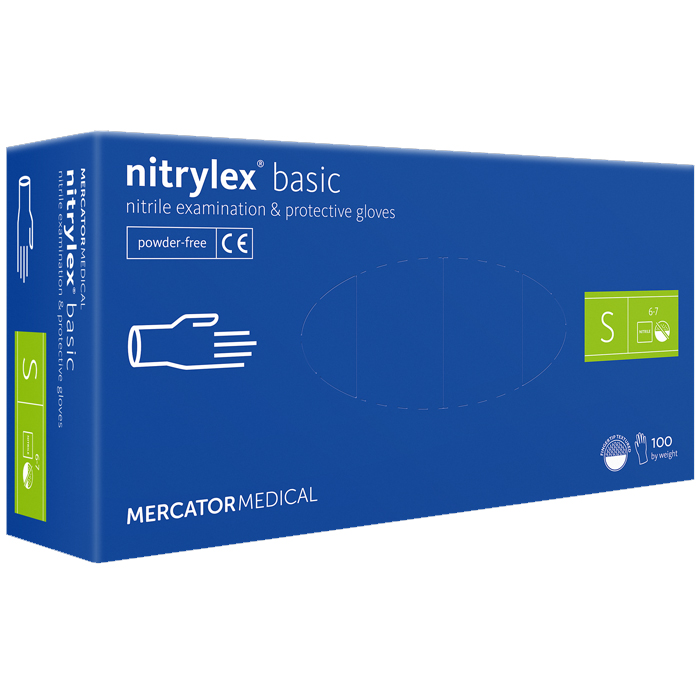 Перчатки нитриловые MERCATOR Nitrylex Basic BLUE неопудренные, размер S, 100 шт