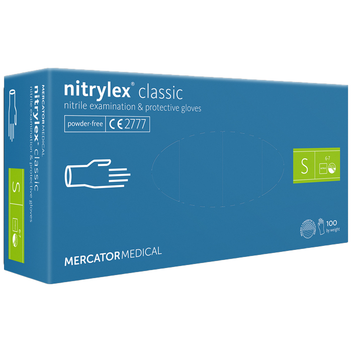 Перчатки нитриловые MERCATOR Nitrylex Classic BLUE неопудренные, размер S, 100 шт