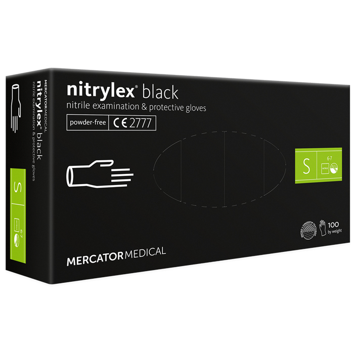 Перчатки нитриловые Mercator Nitrylex BLACK неопудренные, размер S, 100 шт