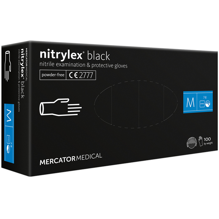 Перчатки нитриловые Mercator Nitrylex BLACK неопудренные, размер M, 100 шт