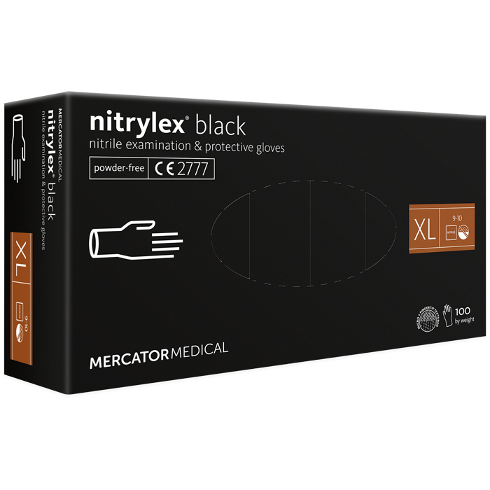 Перчатки нитриловые Mercator Nitrylex BLACK неопудренные, размер XL, 100 шт