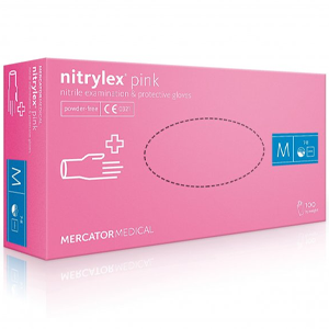 Перчатки нитриловые Mercator Nitrylex PINK неопудренные, размер M, 100 шт
