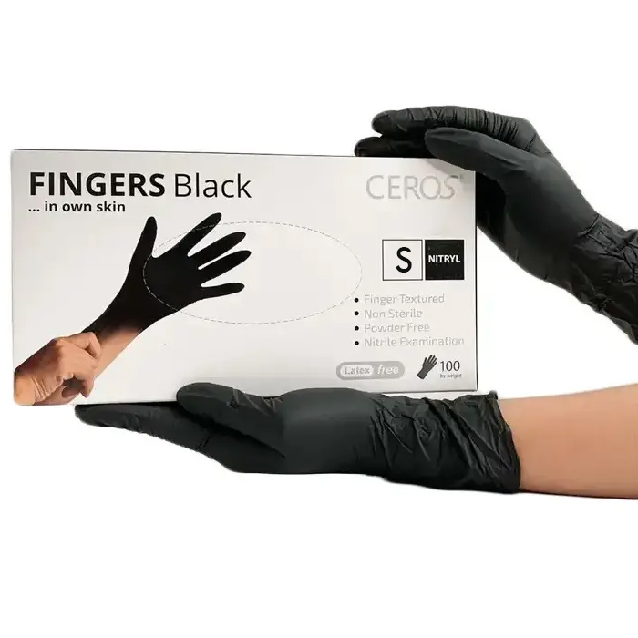 Перчатки нитриловые CEROS Fingers BLACK, S, 100 шт