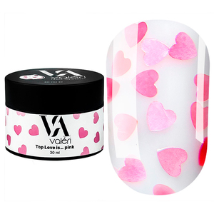 Гель-лак Valeri Top Love is... Pink (прозрачный с розовыми сердечками), 30 мл