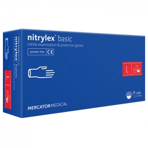 Перчатки нитриловые MERCATOR Nitrylex Basic LIGHT BLUE (голубой) неопудренные, размер L, 100 шт