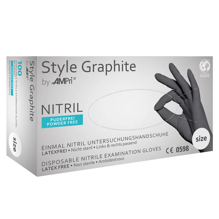 Рукавички нітрилові STYLE GRAPHITE неопудрені, розмір М, 100 шт