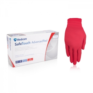 Нитриловые перчатки неопудренные Medicom SafeTouch Advanced Red (красный), размер XS, 100 шт