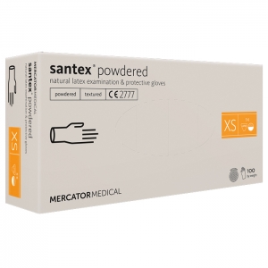 Рукавички латексні MERCATOR Santex Powdered WHITE опудрені, розмір XS, 100 шт