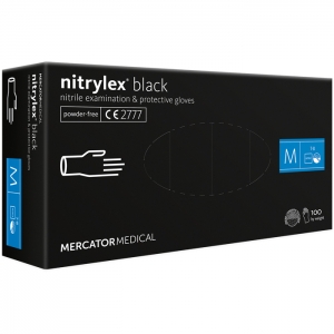 Рукавички нітрилові Mercator Nitrylex BLACK неопудрені, розмір M, 100 шт