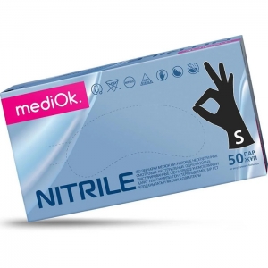 Рукавички нітрилові MediOk BLACK неопудрені, розмір S, 100 шт