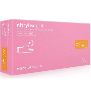 Рукавички нітрилові Mercator Nitrylex PINK неопудрені, розмір XS, 100 шт