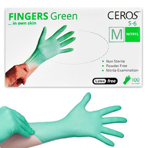 Перчатки нитриловые CEROS Fingers GREEN, M, 100 шт