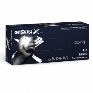 Перчатки нитриловые сверхпрочные GripzzlyX черные неопудренные, удлиненная манжета, размер L, 100 шт