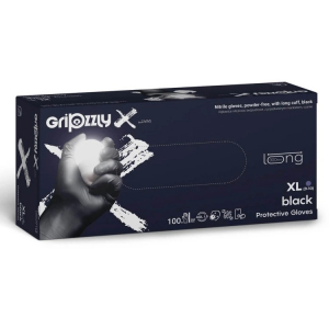 Перчатки нитриловые сверхпрочные GripzzlyX черные неопудренные, удлиненная манжета, размер XL, 100 шт