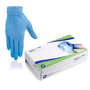 Нитриловые перчатки неопудренные Care 365 Premium голубые, размер M, 100 шт
