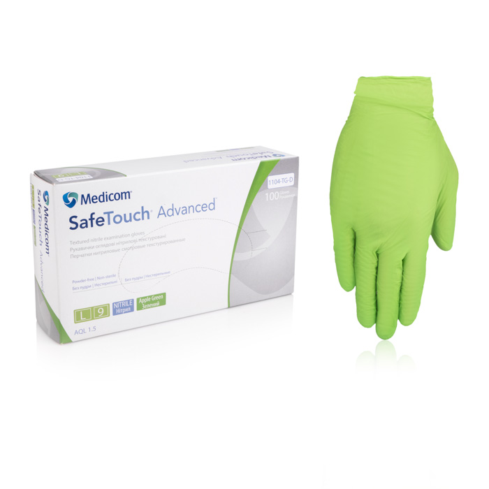 Нітрилові рукавички неопудрені Medicom SafeTouch Advanced (зелені), розмір XS, 100 шт
