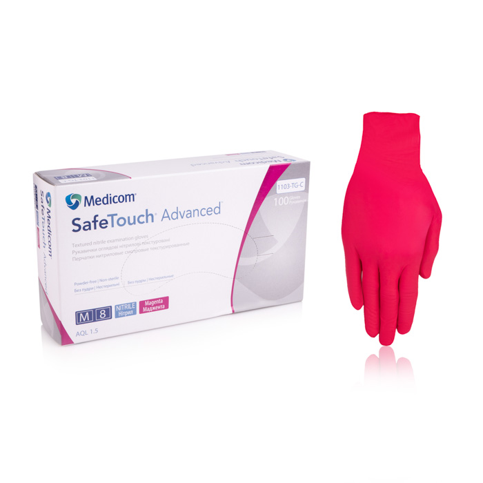 Нітрилові рукавички неопудрені Medicom SafeTouch Advanced (маджента), розмір XS, 100 шт
