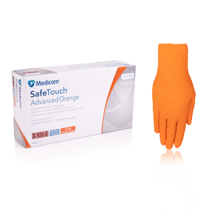 Нітрилові рукавички неопудрені Medicom SafeTouch Advanced Orange (помаранчевий), розмір XS, 100 шт