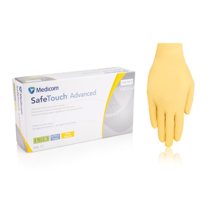 Нитриловые перчатки неопудренные Medicom SafeTouch Advanced (желтый), размер XS, 100 шт