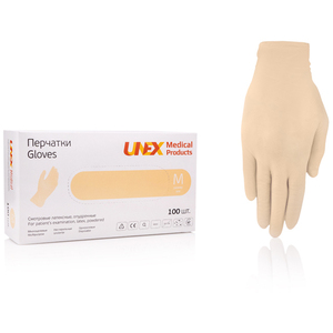 Перчатки латексные опудренные UNEX, размер М (100 шт.)