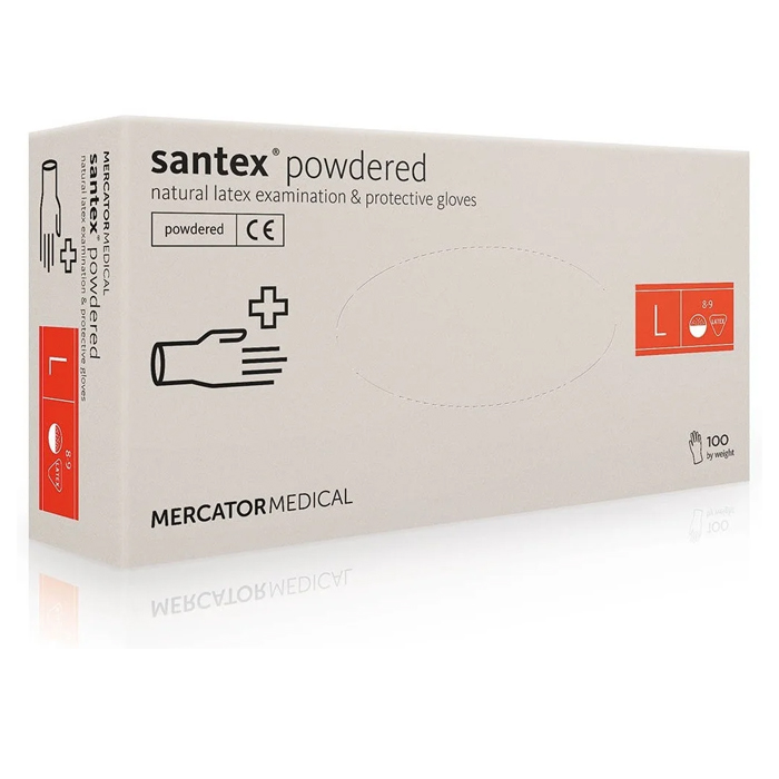 Перчатки латексные MERCATOR Santex Powdered WHITE опудренные, размер L, 100 шт