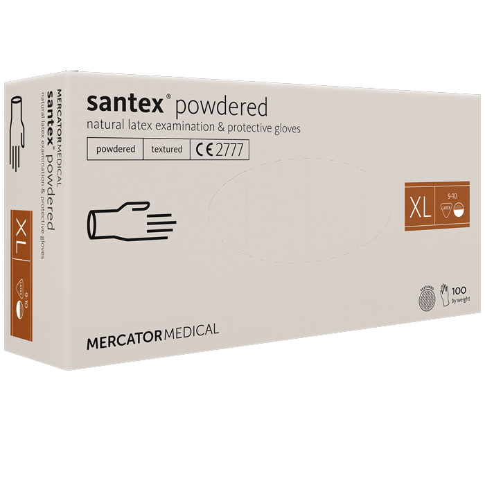 Рукавички латексні MERCATOR Santex Powdered WHITE опудрені, розмір XL, 100 шт