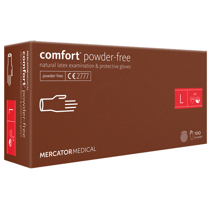 Перчатки латексные MERCATOR Comfort Powder-Free WHITE неопудренные, размер L, 100 шт