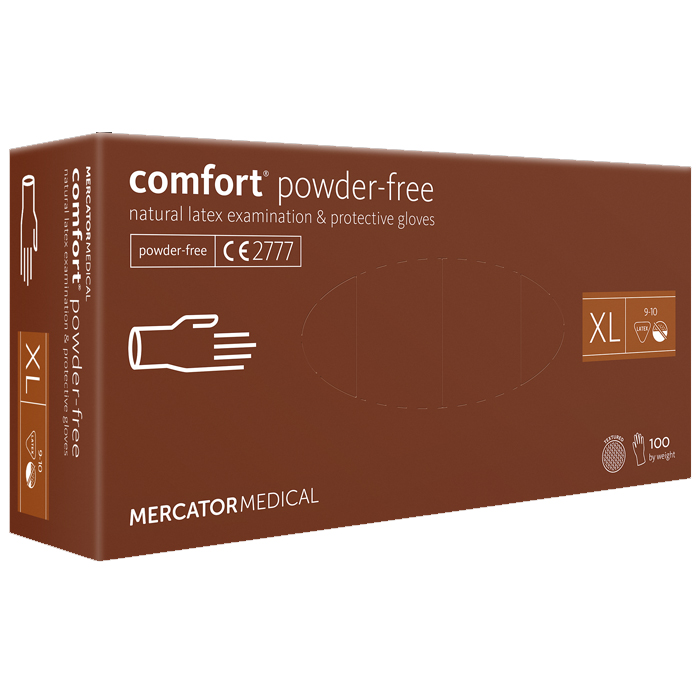 Перчатки латексные MERCATOR Comfort Powder-Free WHITE неопудренные, размер XL, 100 шт
