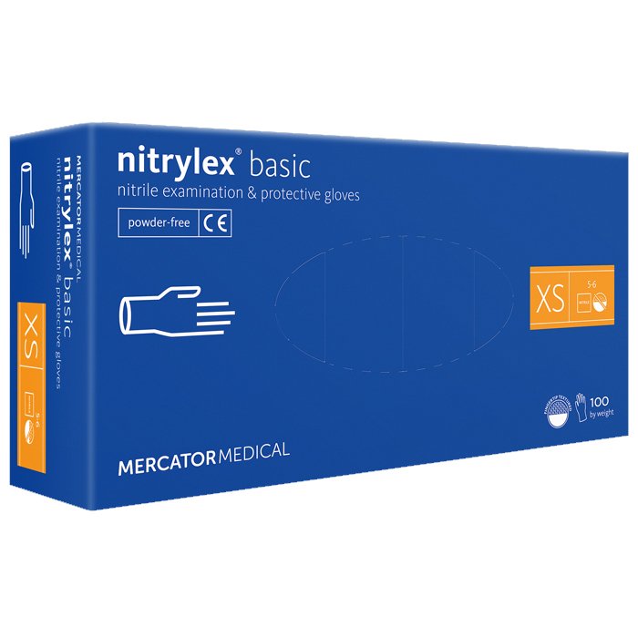 Перчатки нитриловые MERCATOR Nitrylex Basic BLUE неопудренные, размер XS, 100 шт