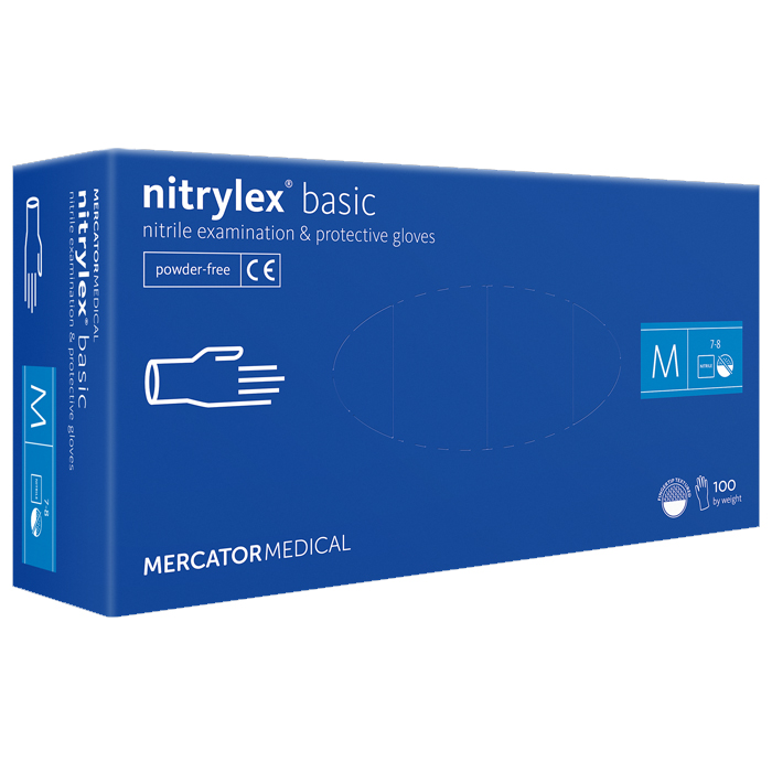Рукавички нітрилові MERCATOR Nitrylex Basic BLUE неопудрені, розмір M, 100 шт