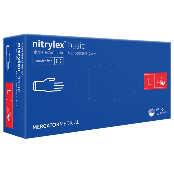 Перчатки нитриловые MERCATOR Nitrylex Basic BLUE неопудренные, размер L, 100 шт