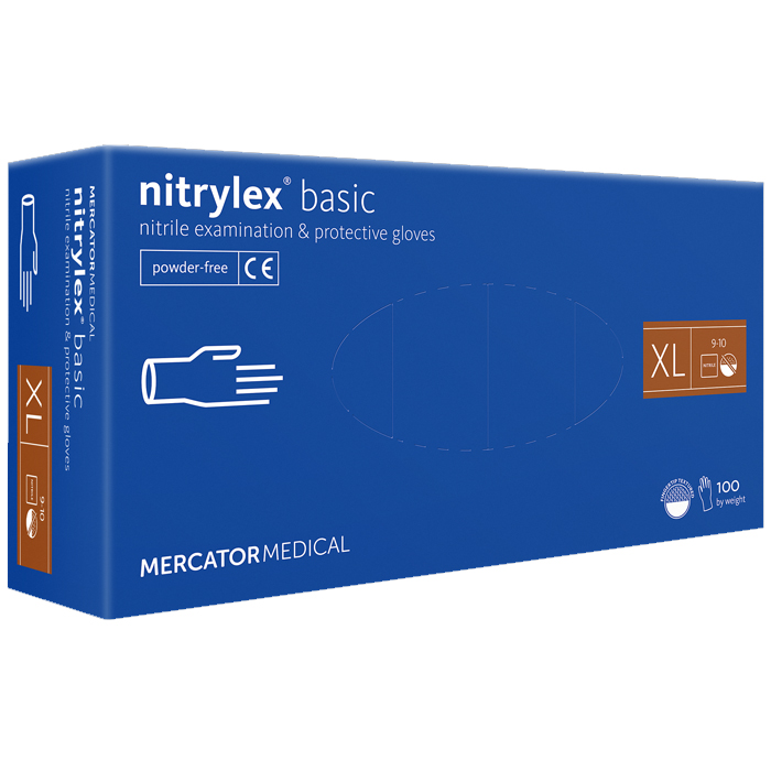 Перчатки нитриловые MERCATOR Nitrylex Basic BLUE неопудренные, размер XL, 100 шт