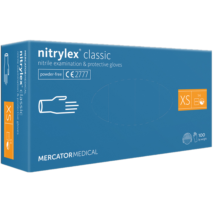 Перчатки нитриловые MERCATOR Nitrylex Classic BLUE неопудренные, размер XS, 100 шт