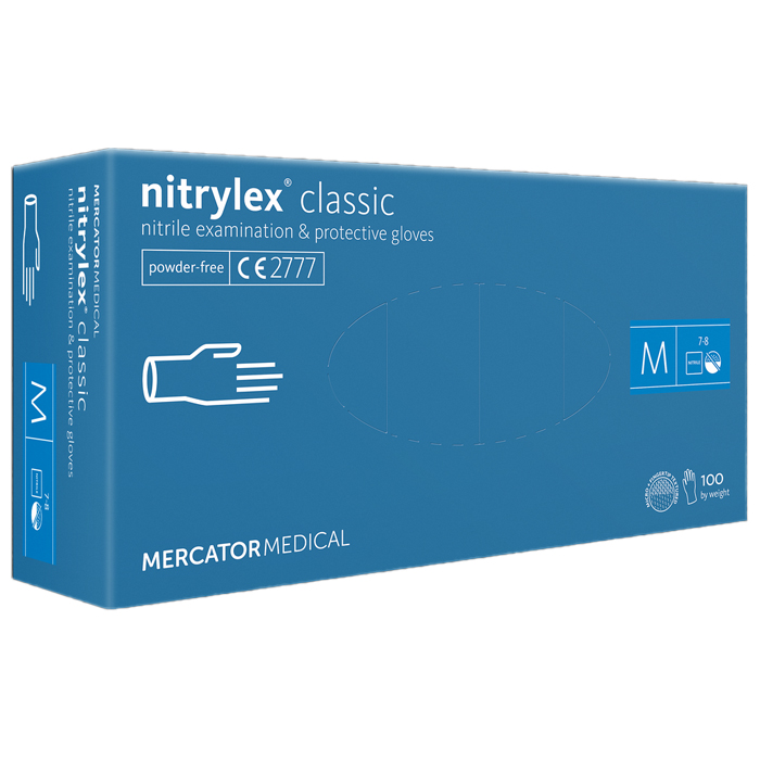 Рукавички нітрилові MERCATOR Nitrylex Classic BLUE неопудрені, розмір M, 100 шт