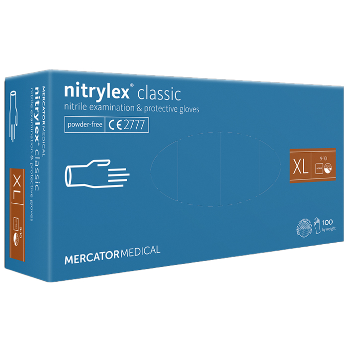 Перчатки нитриловые MERCATOR Nitrylex Classic BLUE неопудренные, размер XL, 100 шт