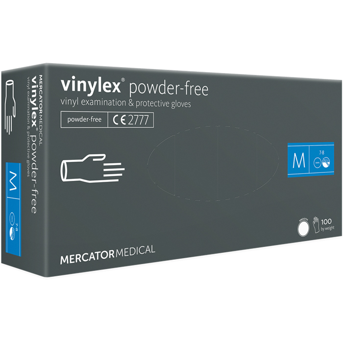 Перчатки виниловые MERCATOR Vinylex Powder-Free неопудренные, размер M, 100 шт