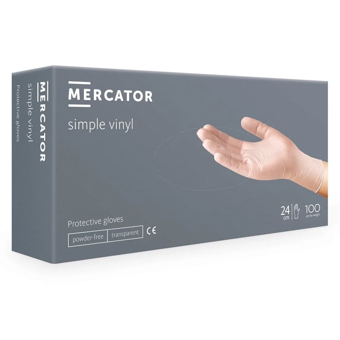 Перчатки виниловые MERCATOR Simple Vinyl неопудренные, размер M, 100 шт