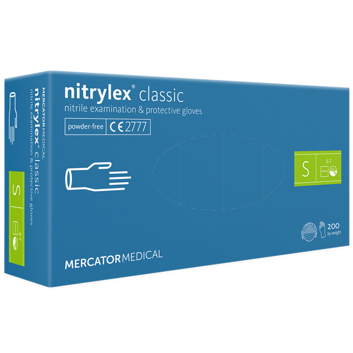 Перчатки нитриловые MERCATOR Nitrylex Classic BLUE неопудренные, размер S, 200 шт