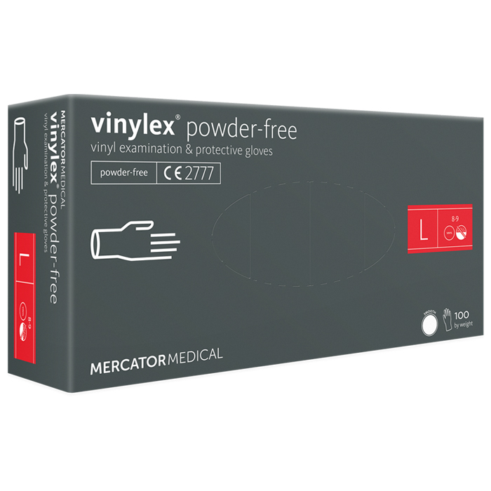 Перчатки виниловые MERCATOR Vinylex Powder-Free неопудренные, размер L, 100 шт