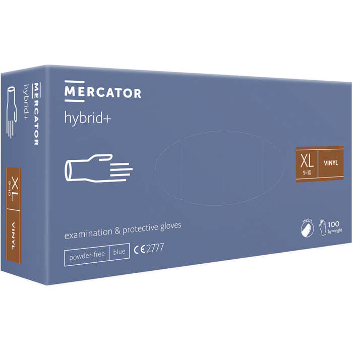 Перчатки нитровиниловые MERCATOR Hybrid+ неопудренные, размер XL, 100 шт