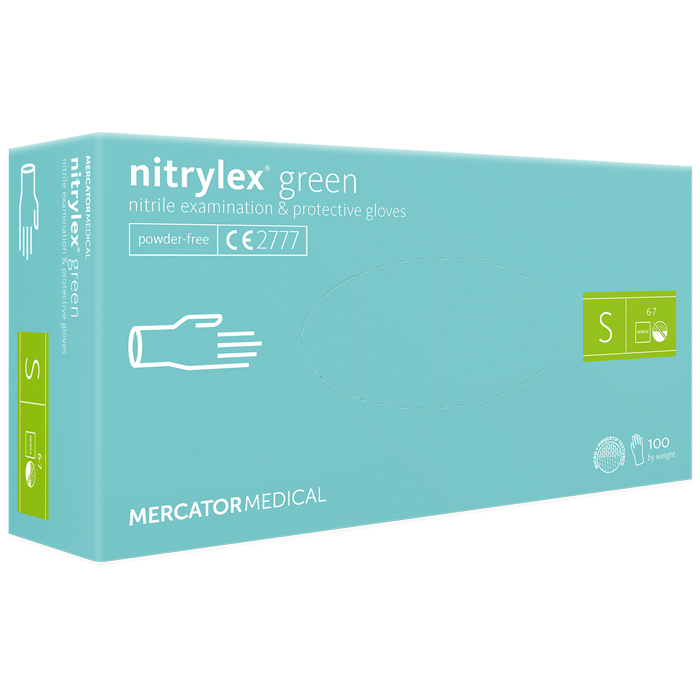 Перчатки нитриловые Mercator Nitrylex GREEN неопудренные, размер S, 100 шт