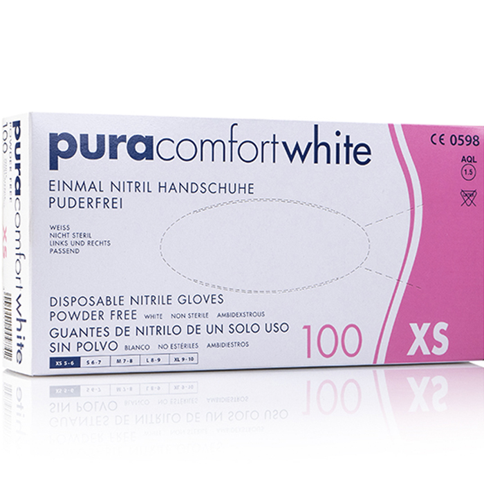 Перчатки нитриловые Pura Comfort White, неопудренные, размер XS, 100 шт.