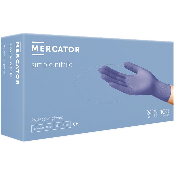 Перчатки нитриловые MERCATOR Simple Nitrile DARK BLUE неопудренные, размер S, 100 шт