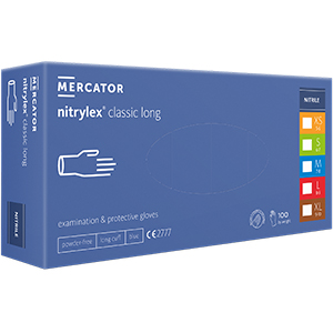 Перчатки нитриловые MERCATOR Nitrylex Classic long BLUE неопудренные, размер S, 100 шт