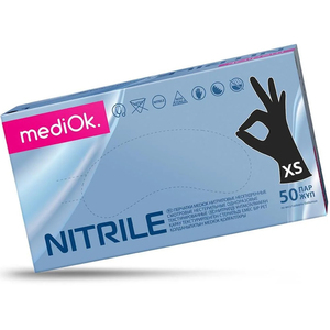Перчатки нитриловые MediOk BLACK неопудренные, размер XS, 100 шт