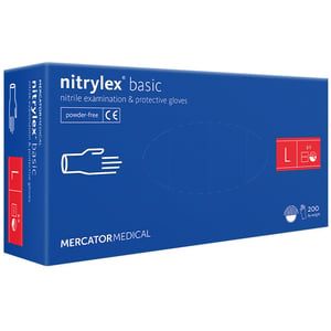 Перчатки нитриловые MERCATOR Nitrylex Basic BLUE неопудренные, размер L, 200 шт