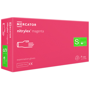 Рукавички нітрилові Mercator Nitrylex MAGENTA неопудрені, розмір S, 100 шт