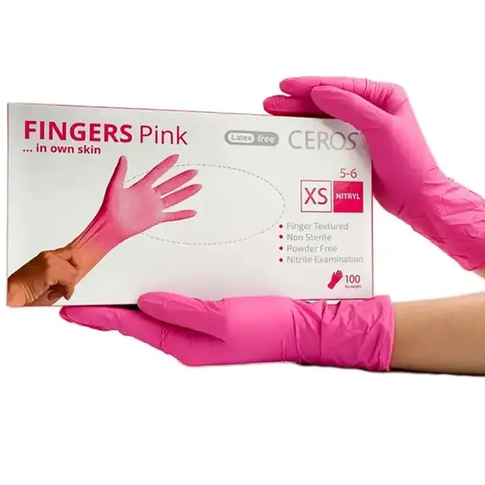 Перчатки нитриловые CEROS Fingers PINK, XS, 100 шт